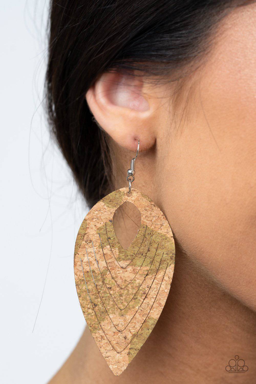 Cork Cabana - Green Cork Teardrop Earrings - Paparazzi Accessories - GlaMarous Titi Jewels