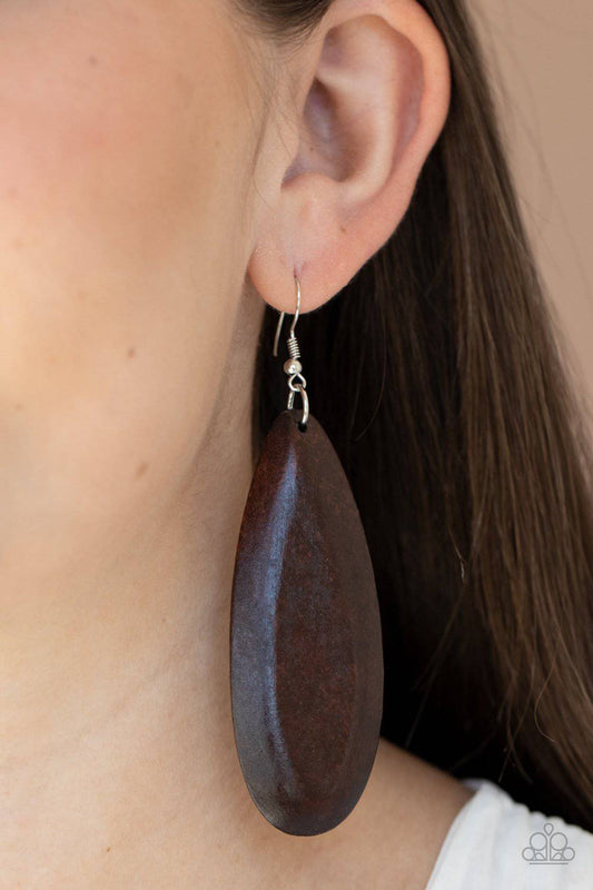 Tropical Ferry - Brown Wooden Teardrop Earrings - Paparazzi Accessories - GlaMarous Titi Jewels