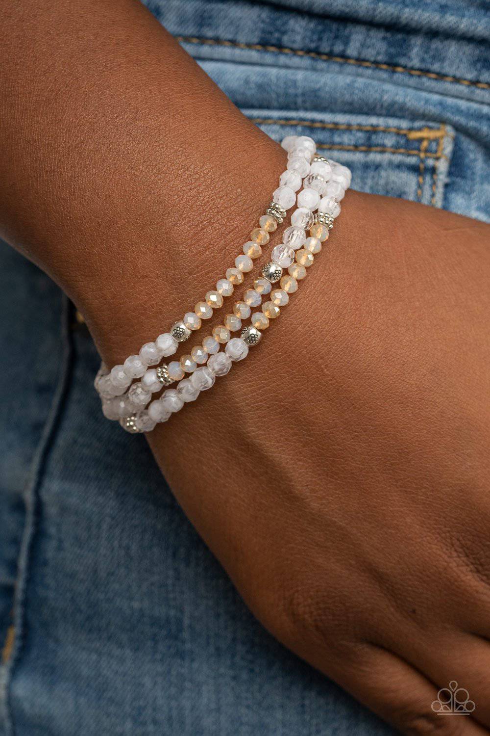 How Does Your Garden GLOW - White Iridescent Stretchy Bracelet- Paparazzi Accessories - GlaMarous Titi Jewels