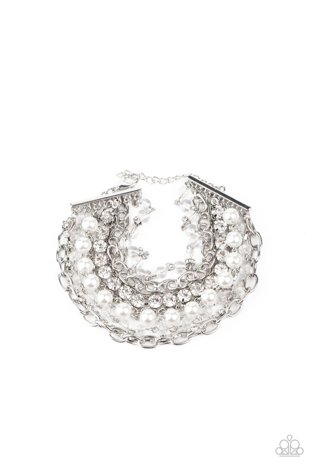 Heiress Hustle - Glittery White Rhinestone Chains Bracelet - Paparazzi Accessories - GlaMarous Titi Jewels