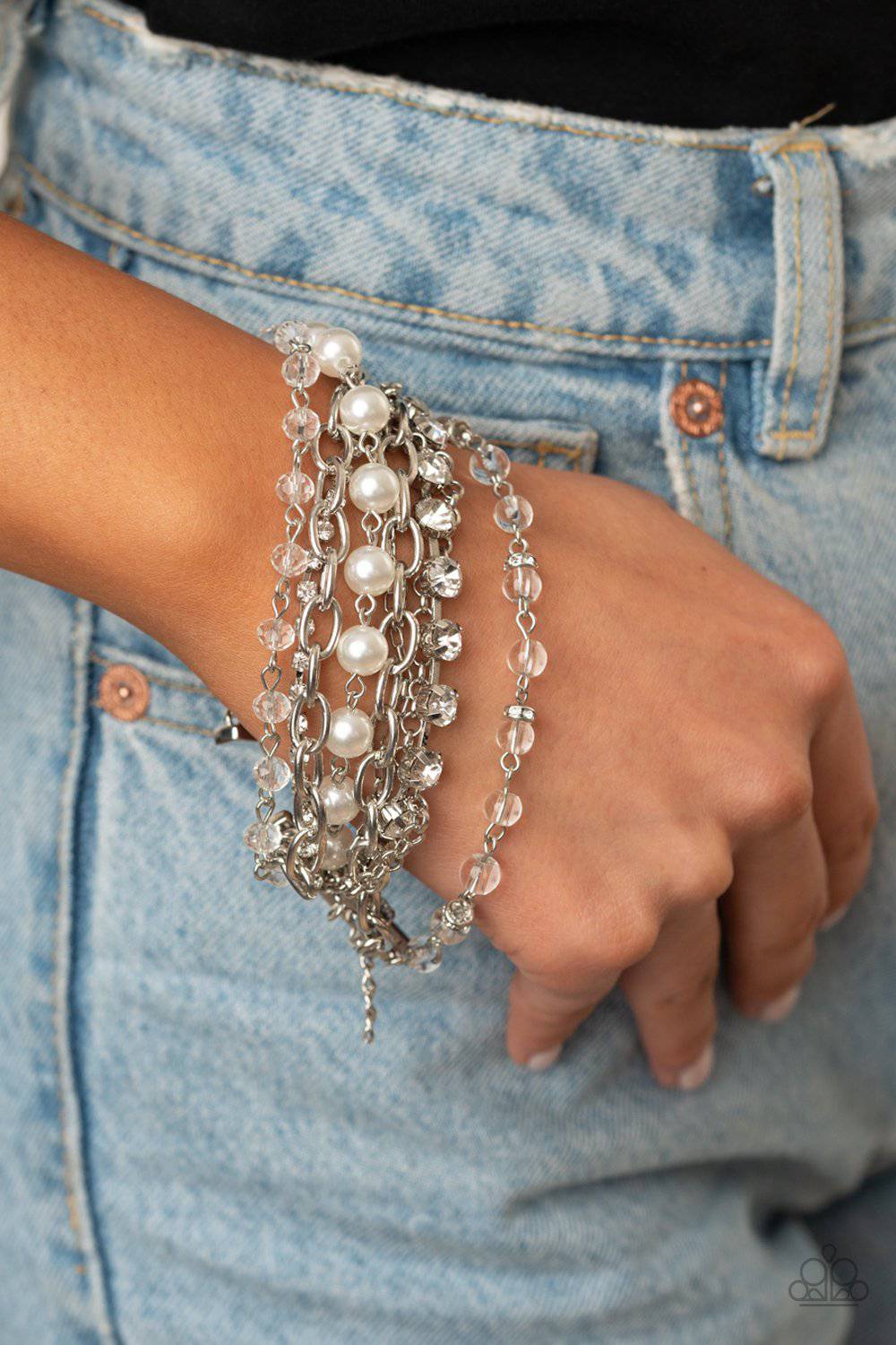 Heiress Hustle - Glittery White Rhinestone Chains Bracelet - Paparazzi Accessories - GlaMarous Titi Jewels