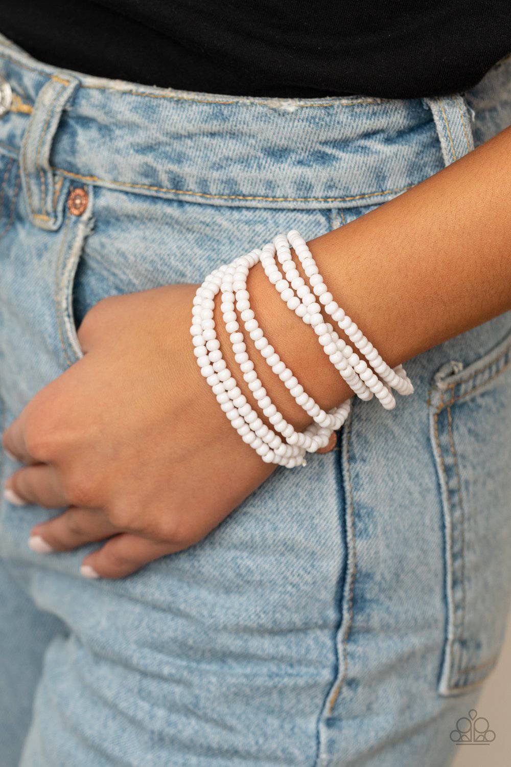 Thank Me LAYER - White Stretchy Bead Bracelet - Paparazzi Accessories - GlaMarous Titi Jewels