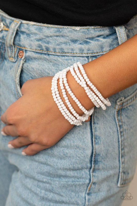 Thank Me LAYER - White Stretchy Bead Bracelet - Paparazzi Accessories - GlaMarous Titi Jewels