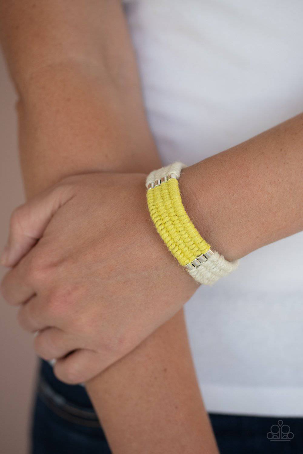 Hot Cross BUNGEE - Yellow Twine-Like Bracelet - Paparazzi Accessories - GlaMarous Titi Jewels