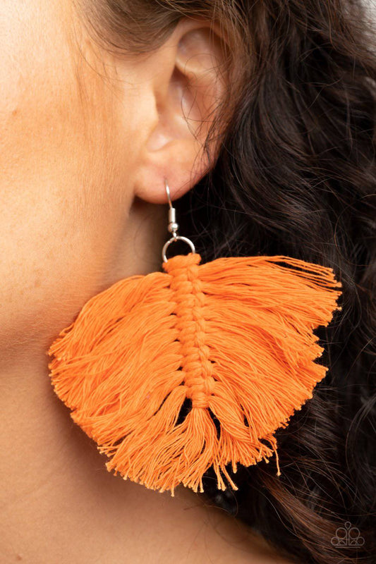 Macrame Mamba - Orange Tassel Earrings - Paparazzi Accessories - GlaMarous Titi Jewels