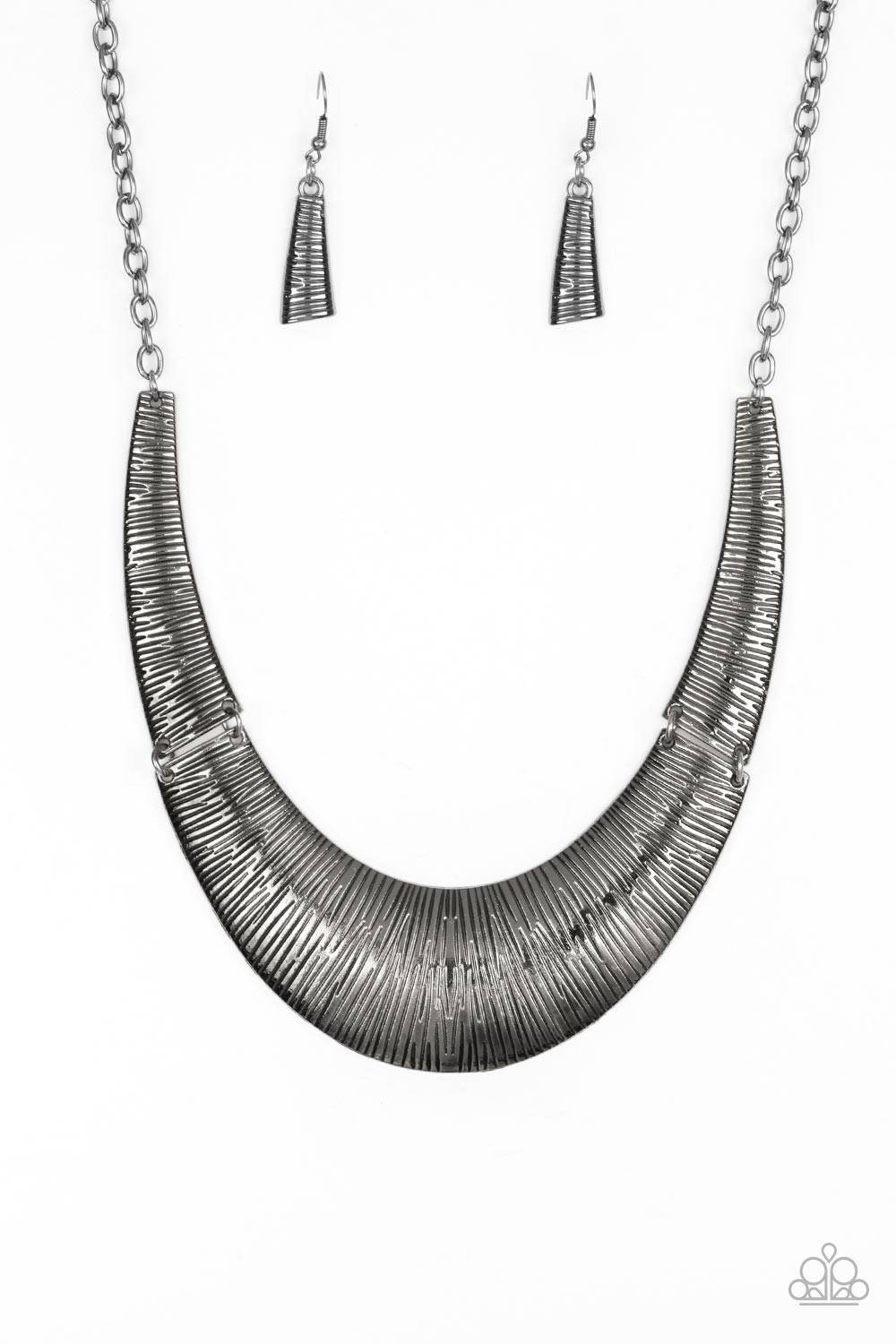 Feast or Famine - Black Gunmetal Collar Crescent-Shaped Necklace - Paparazzi Accessories - GlaMarous Titi Jewels