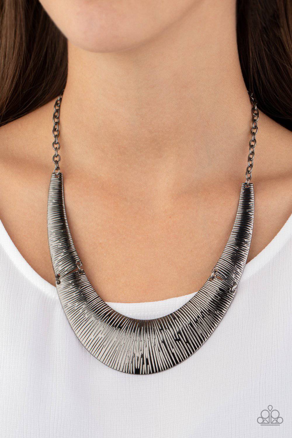 Feast or Famine - Black Gunmetal Collar Crescent-Shaped Necklace - Paparazzi Accessories - GlaMarous Titi Jewels