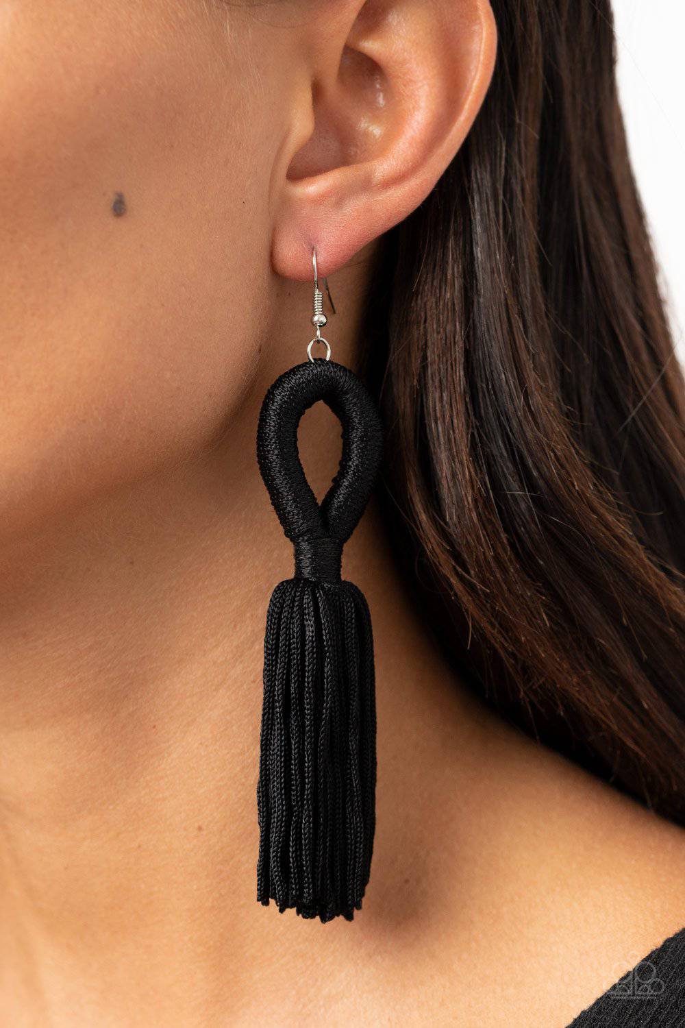 Tassels and Tiaras - Black Tassel Earrings - Paparazzi Accessories - GlaMarous Titi Jewels