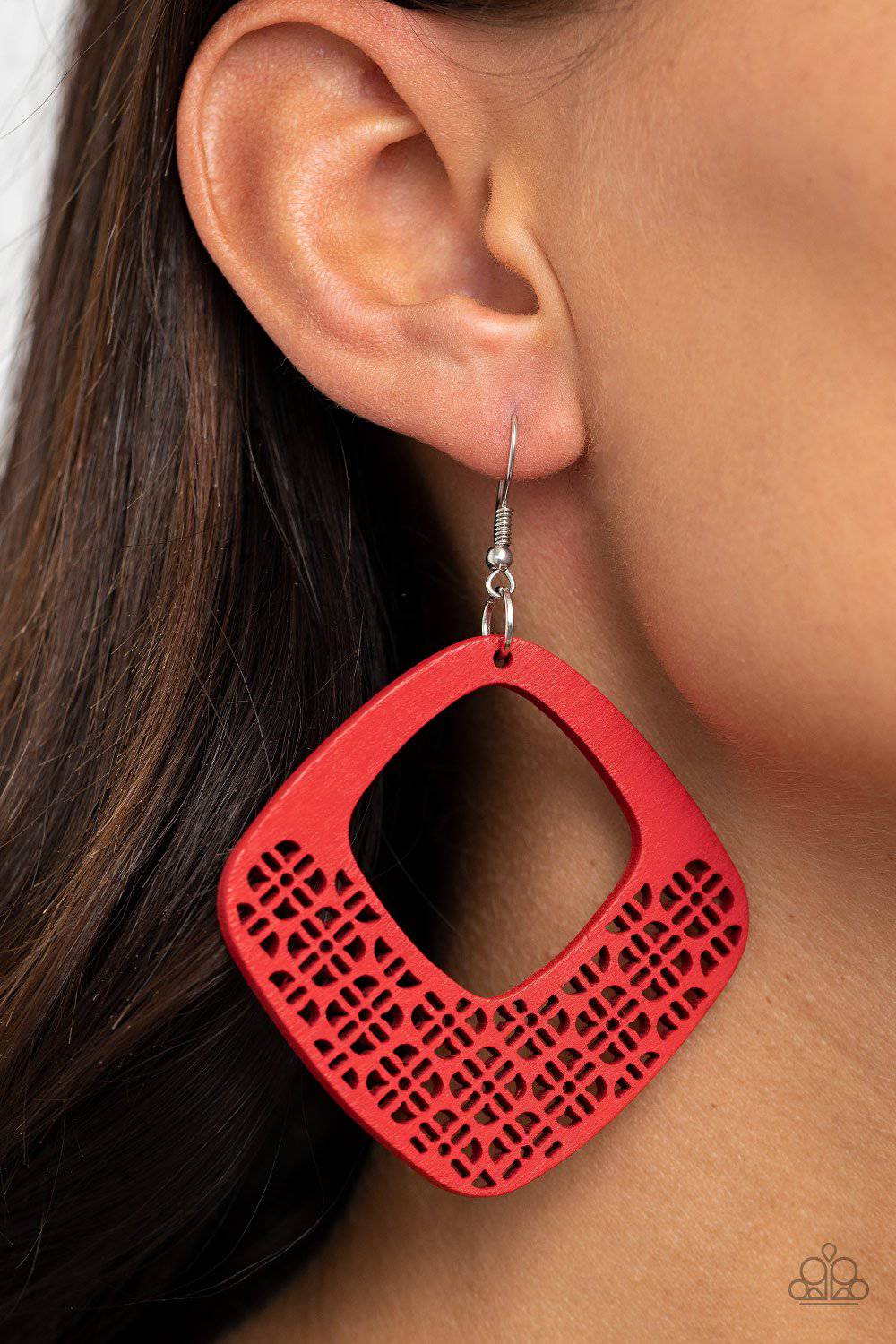 WOOD You Rather - Red Wooden Earrings - Paparazzi Accessories - GlaMarous Titi Jewels