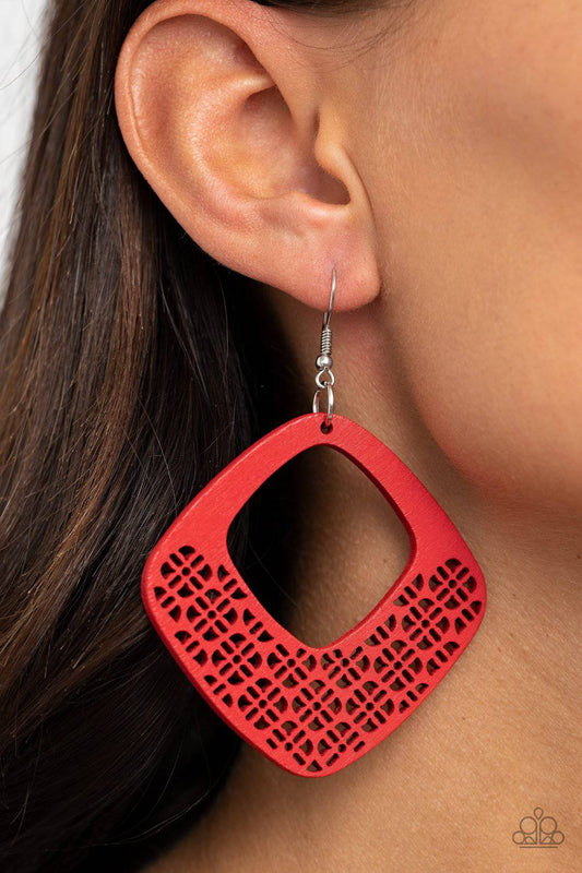 WOOD You Rather - Red Wooden Earrings - Paparazzi Accessories - GlaMarous Titi Jewels