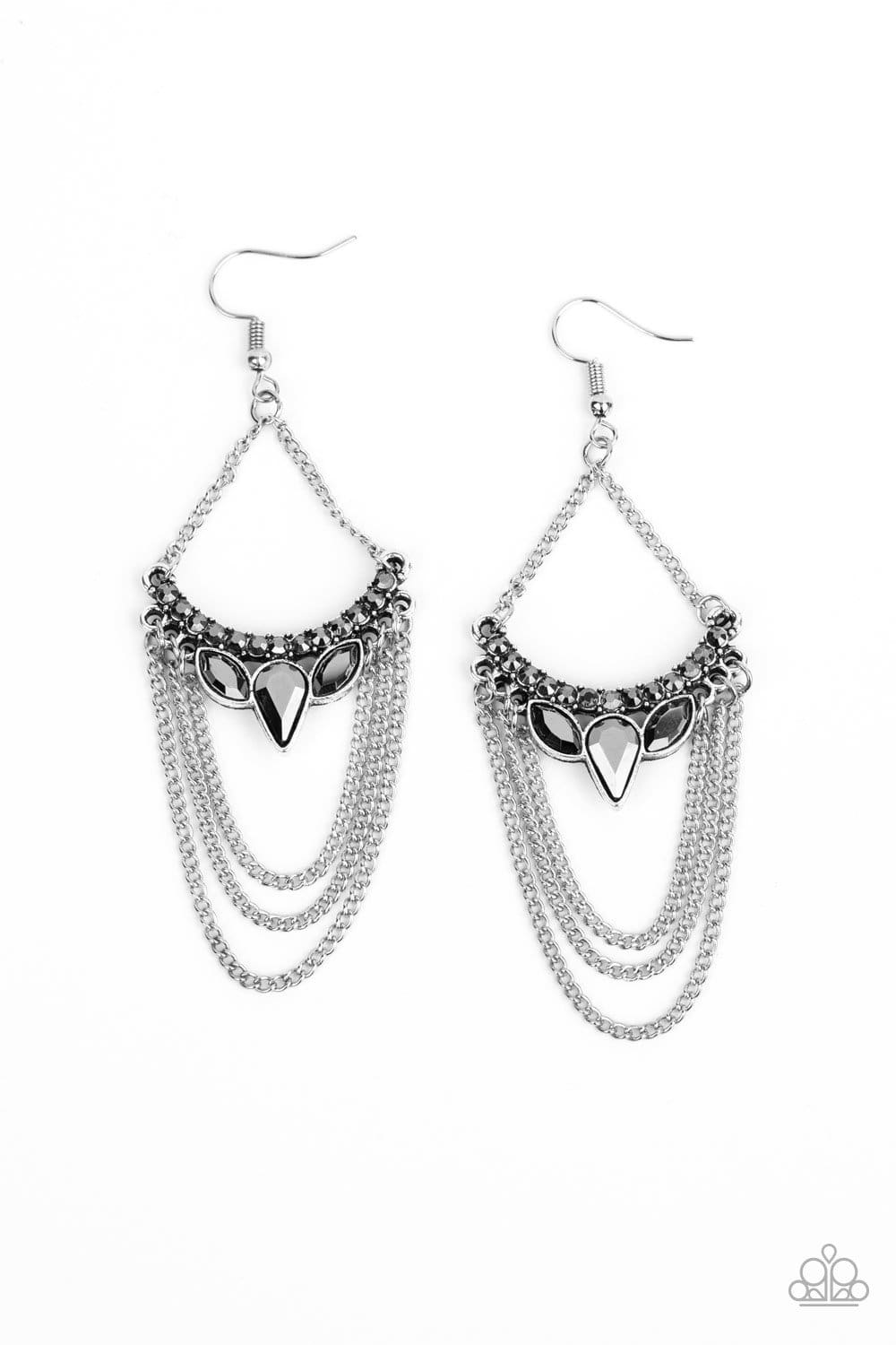 Burst Into TIERS - Silver Shimmery Rhinestone Earrings - Paparazzi Accessories - GlaMarous Titi Jewels