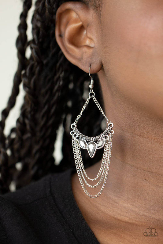 Burst Into TIERS - Silver Shimmery Rhinestone Earrings - Paparazzi Accessories - GlaMarous Titi Jewels