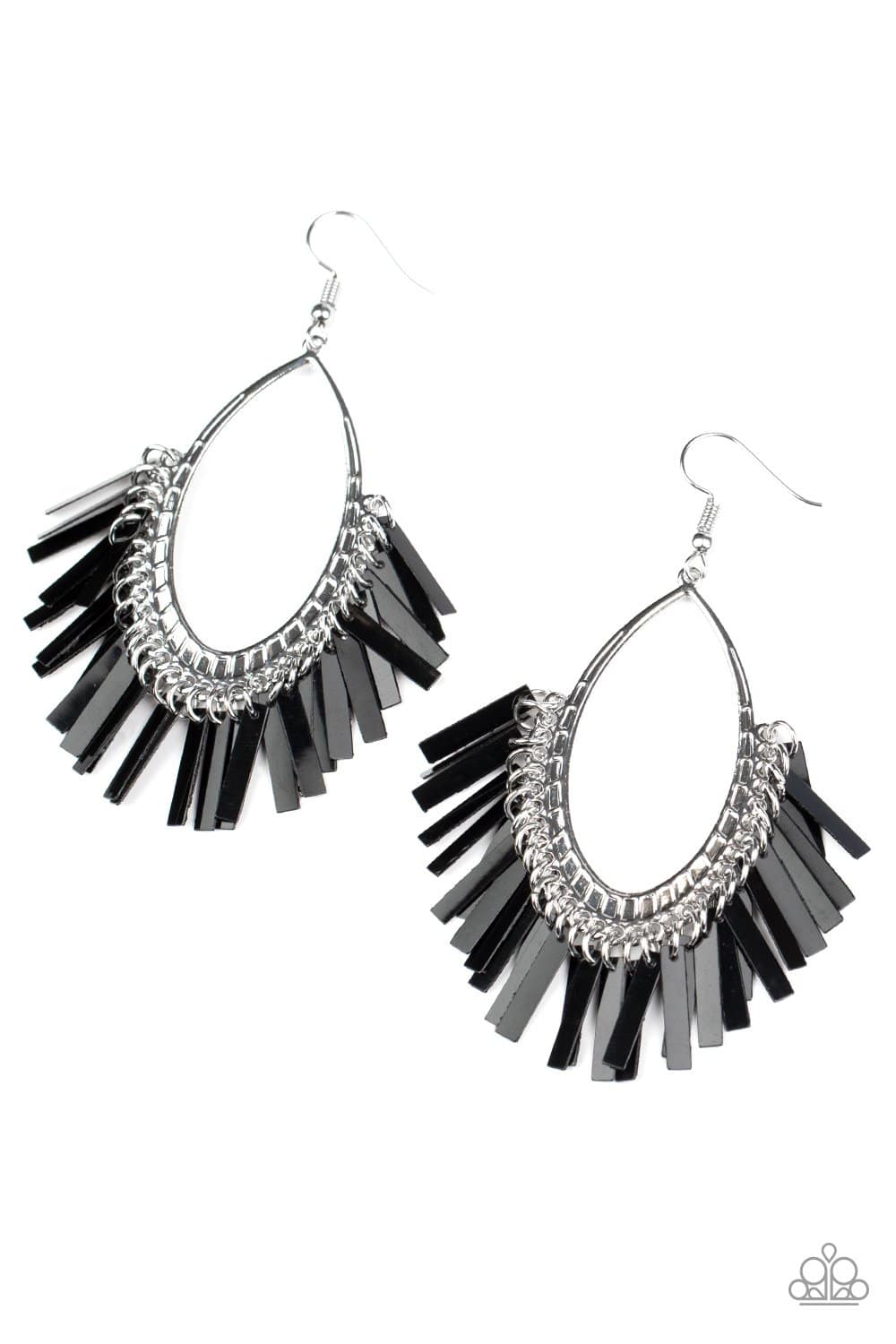 Fine-Tuned Machine - Black Metallic Finish Fringe Earrings - Paparazzi Accessories - GlaMarous Titi Jewels