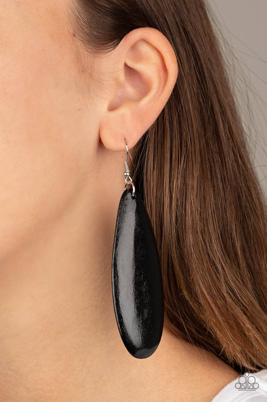 Tropical Ferry - Black Wooden Teardrop Earrings - Paparazzi Accessories - GlaMarous Titi Jewels