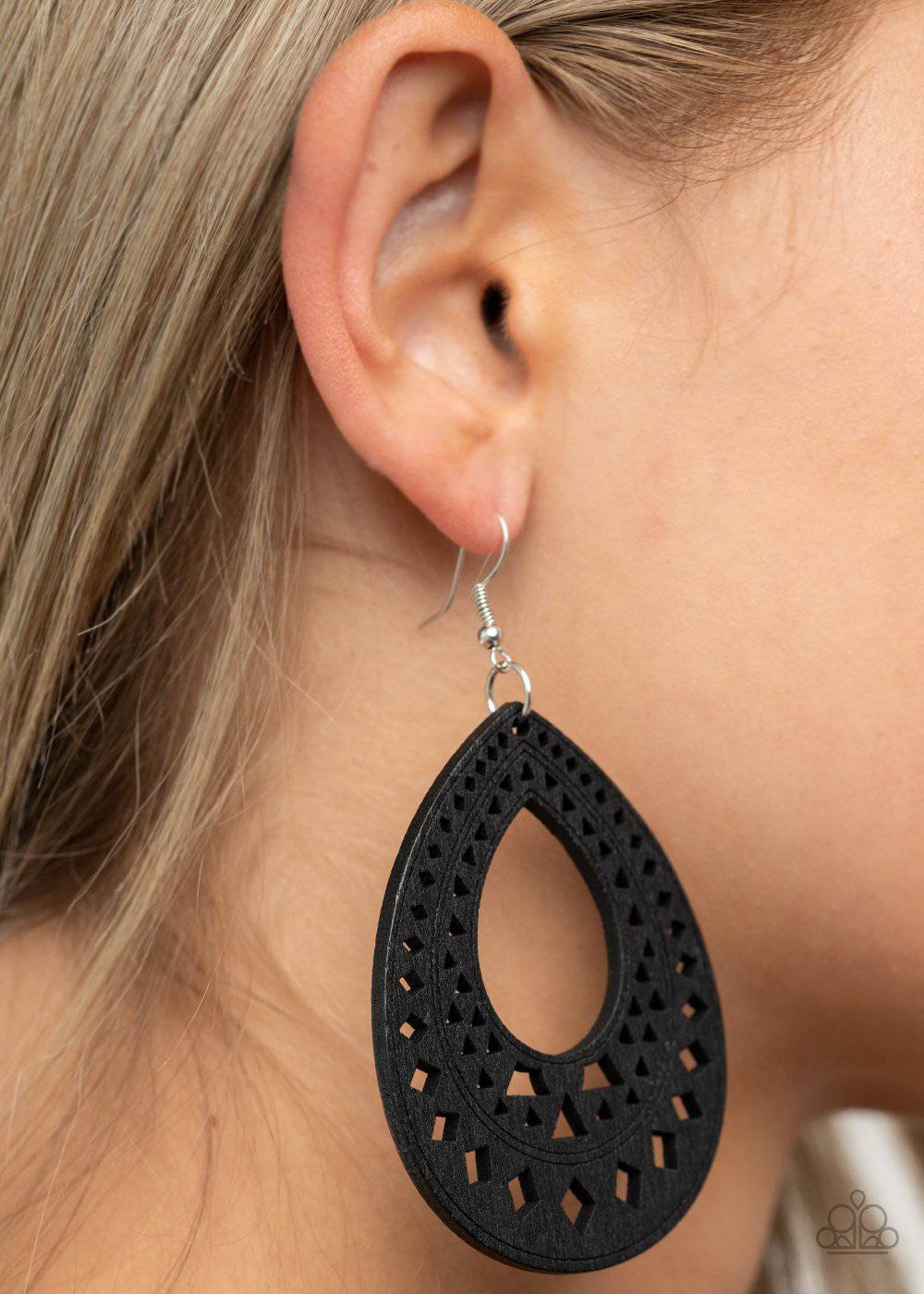Belize Beauty - Black Wooden Teardrop Earrings - Paparazzi Accessories - GlaMarous Titi Jewels