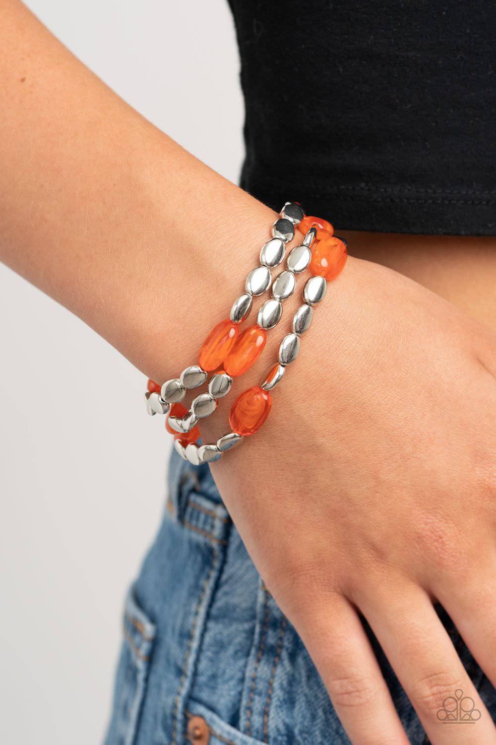 Sorry to Burst Your BAUBLE - Orange Beads Stretchy Bracelet - Paparazzi Accessories - GlaMarous Titi Jewels