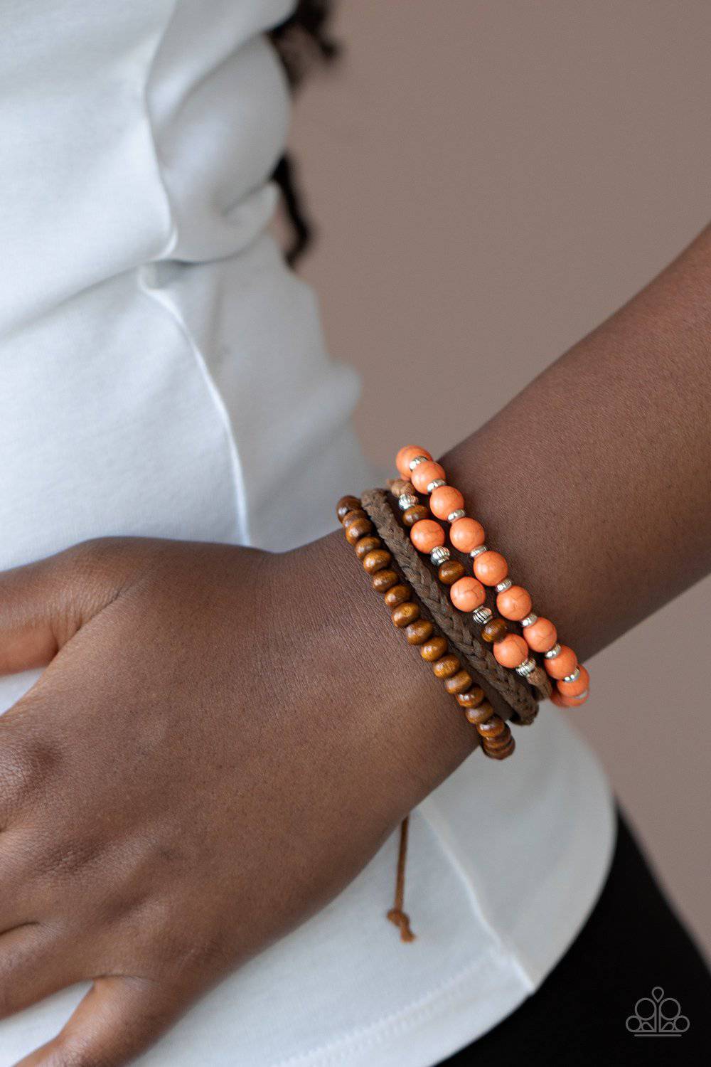 Renewable Energy - Orange Stone and Wooden Beads Bracelet - Paparazzi - GlaMarous Titi Jewels