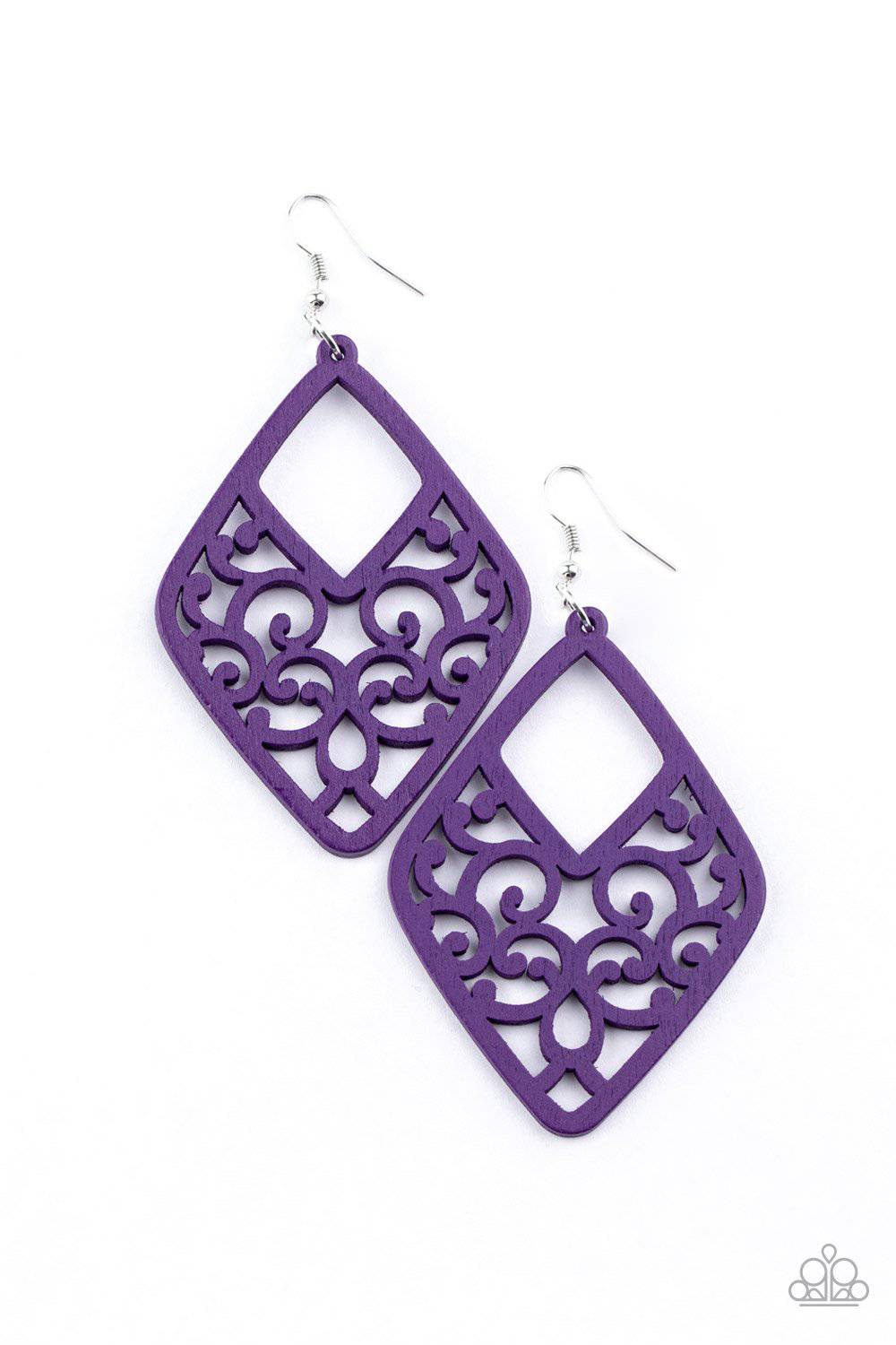 VINE For The Taking - Purple Wooden Earrings - Paparazzi Accessories - GlaMarous Titi Jewels