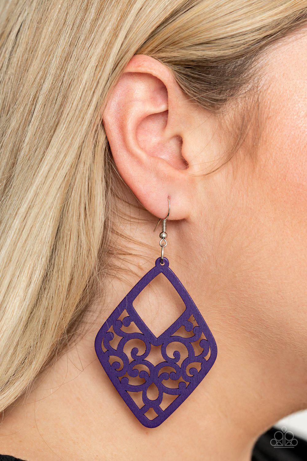 VINE For The Taking - Purple Wooden Earrings - Paparazzi Accessories - GlaMarous Titi Jewels