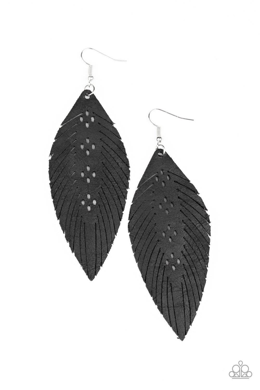 Wherever The Wind Takes Me - Black Leather Feather Earrings - Paparazzi Accessories - GlaMarous Titi Jewels