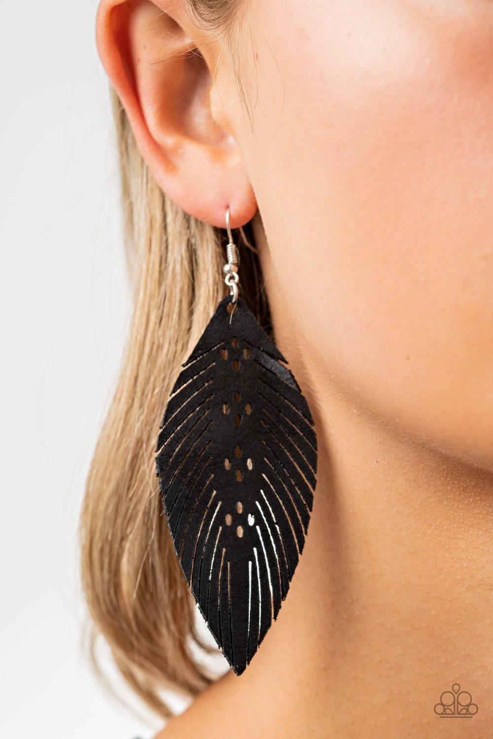 Wherever The Wind Takes Me - Black Leather Feather Earrings - Paparazzi Accessories - GlaMarous Titi Jewels