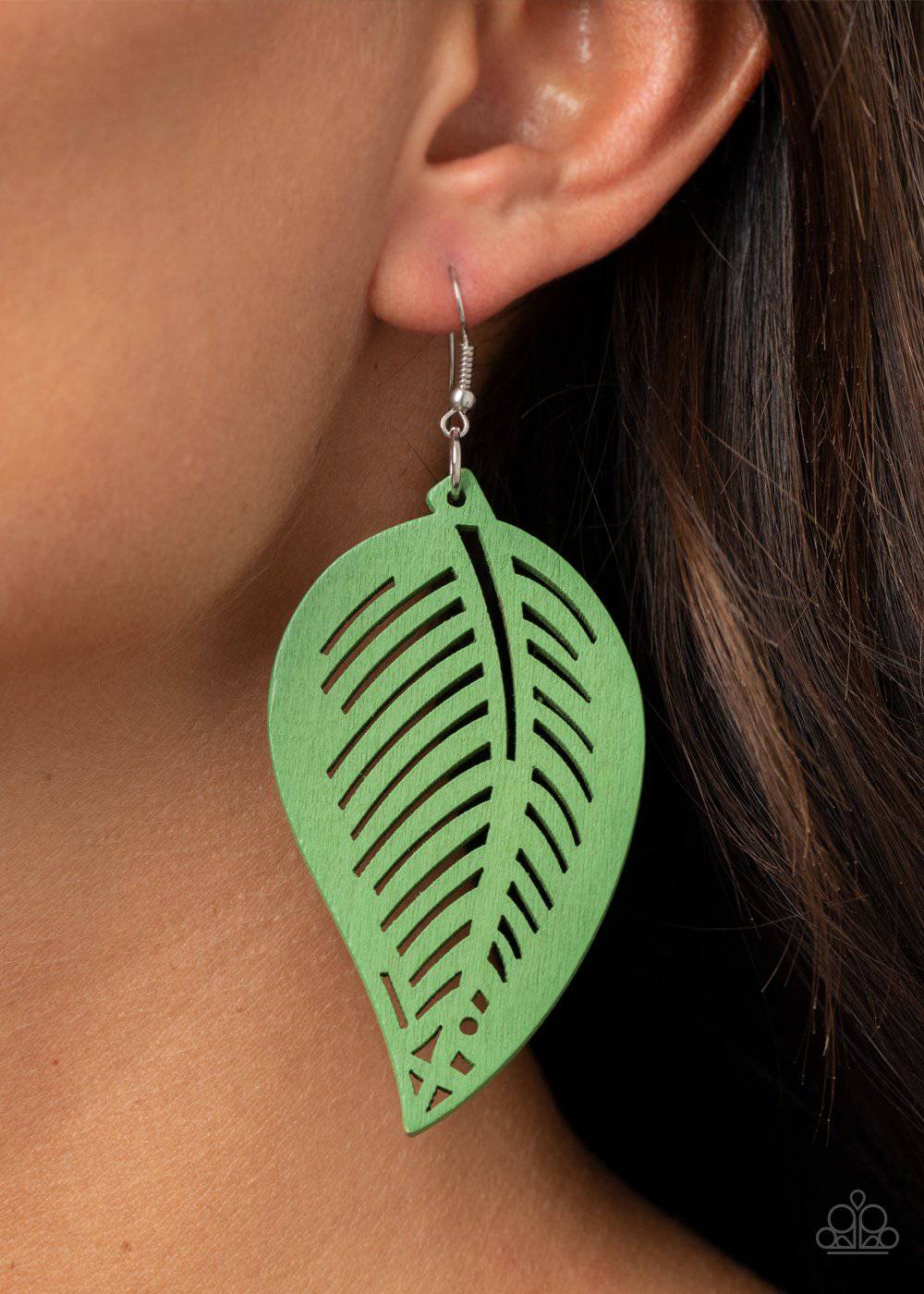Tropical Foliage - Green Wooden Earrings - Paparazzi Accessories - GlaMarous Titi Jewels