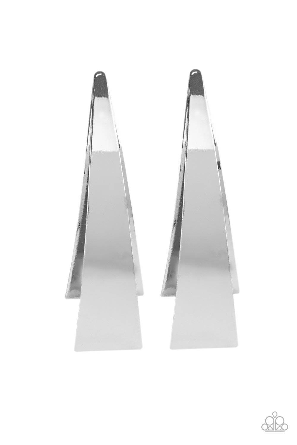 Underestimated Edge - Silver Triangular Frame Earrings - Paparazzi Accessories - GlaMarous Titi Jewels