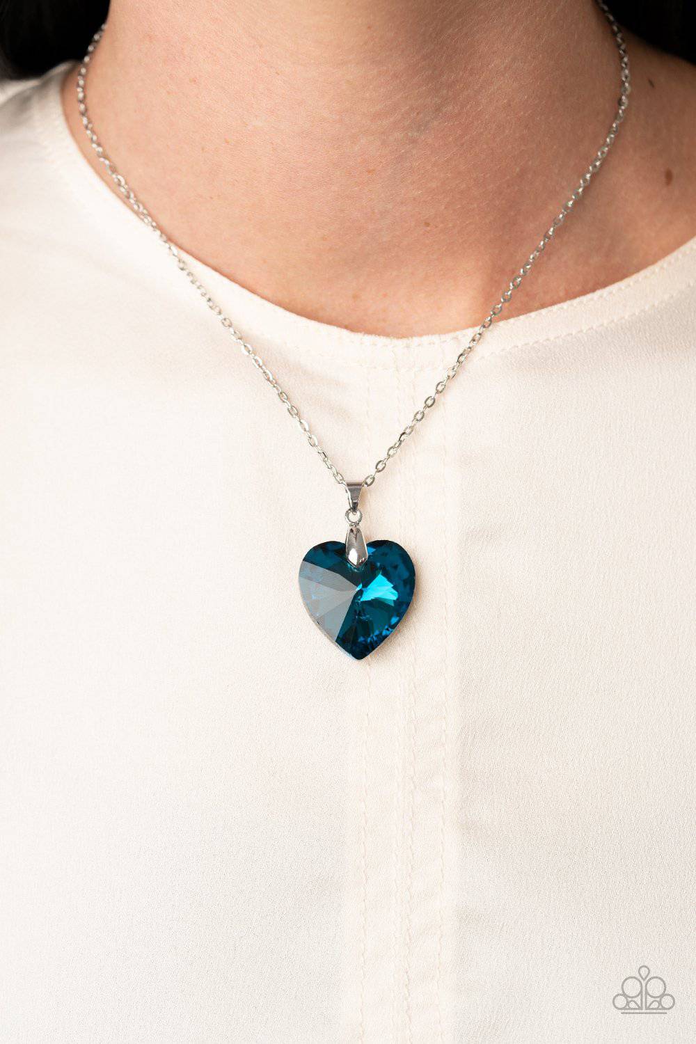 Love Hurts - Blue Gem Heart Necklace - Paparazzi Accessories - GlaMarous Titi Jewels