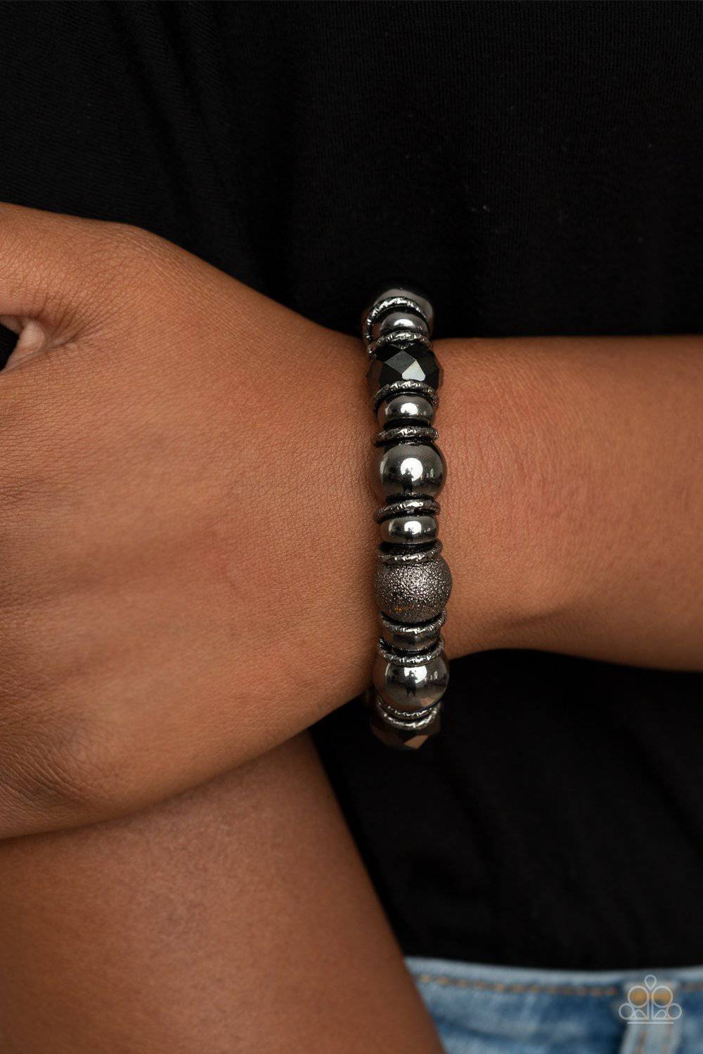 Take Your Best Shot - Black Gunmetal Stretchy Bracelet - Paparazzi Accessories - GlaMarous Titi Jewels