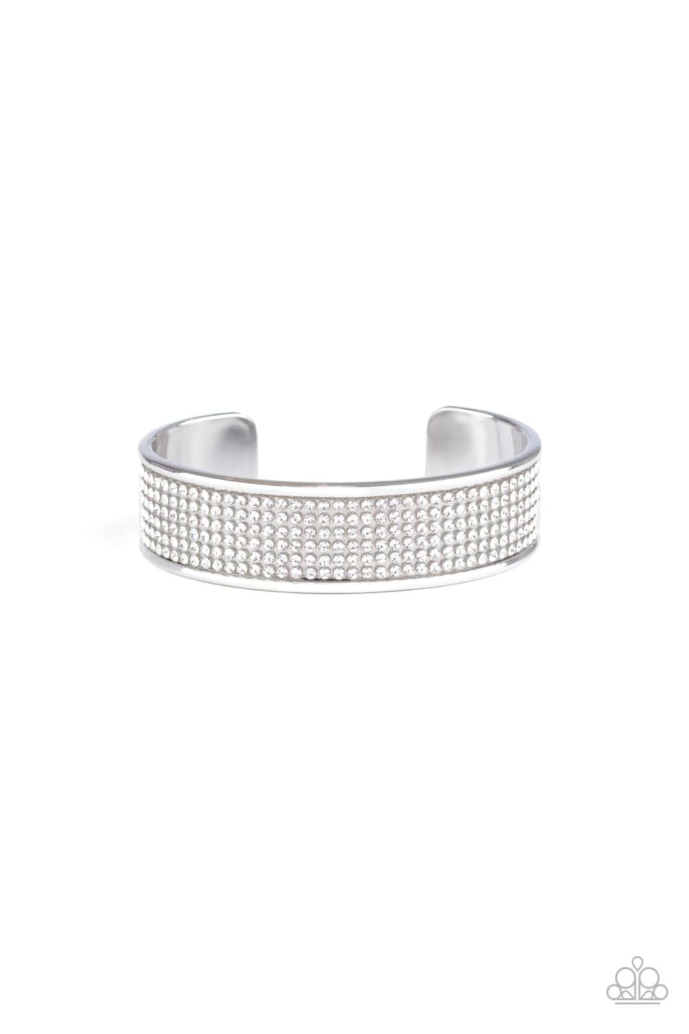 Cant Believe Your ICE - White Rhinestone Cuff Bracelet - Paparazzi Accessories - GlaMarous Titi Jewels