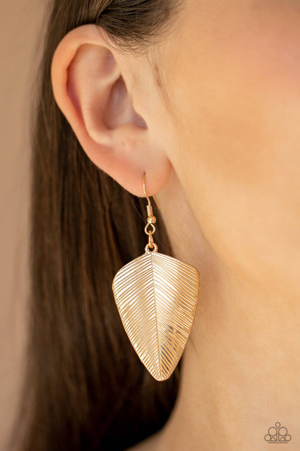 One Of The Flock - Gold Feather Earrings - Paparazzi Accessories - GlaMarous Titi Jewels