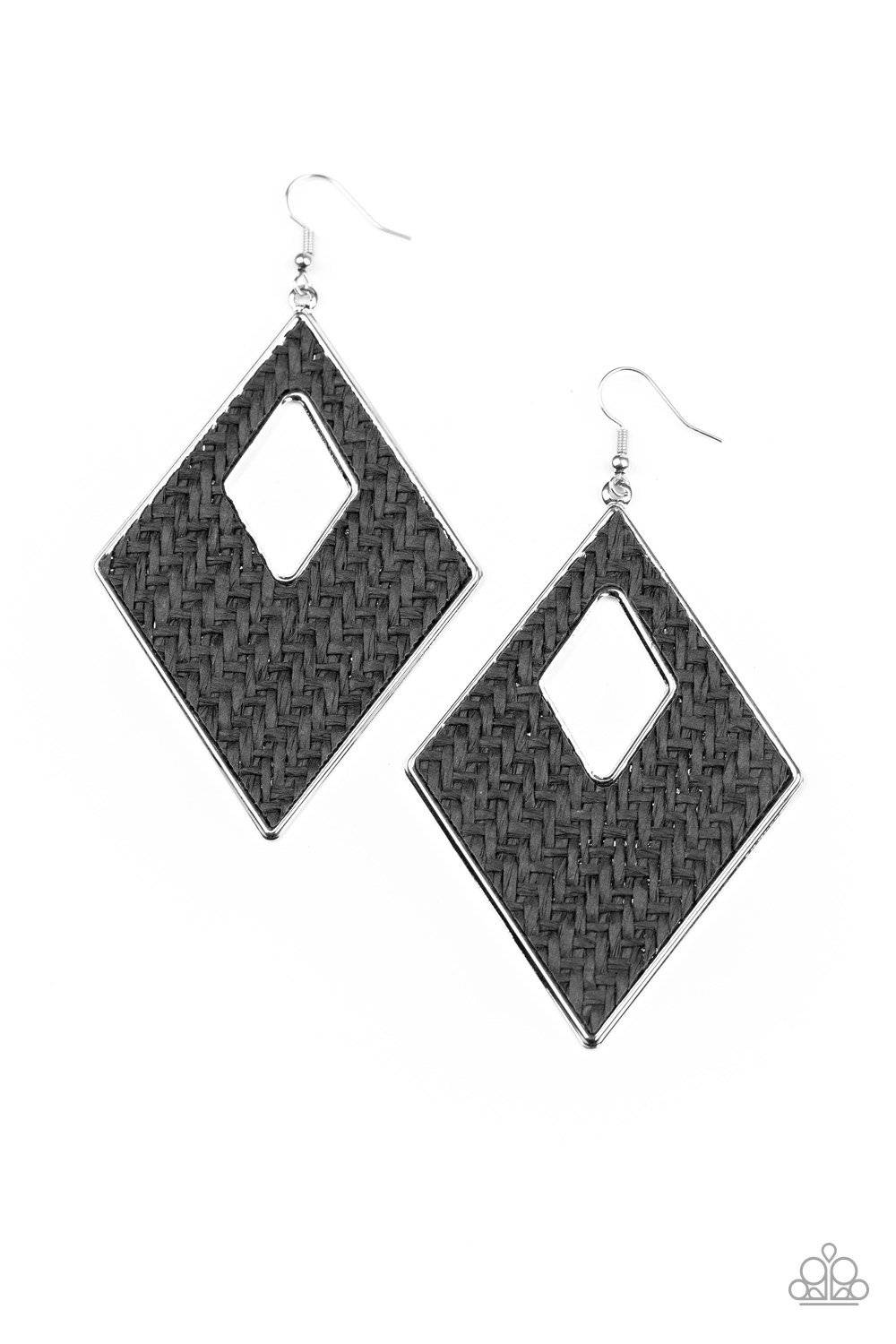 Woven Wanderer - Black Wicker-Like Earrings - Paparazzi Accessories - GlaMarous Titi Jewels
