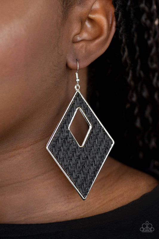 Woven Wanderer - Black Wicker-Like Earrings - Paparazzi Accessories - GlaMarous Titi Jewels