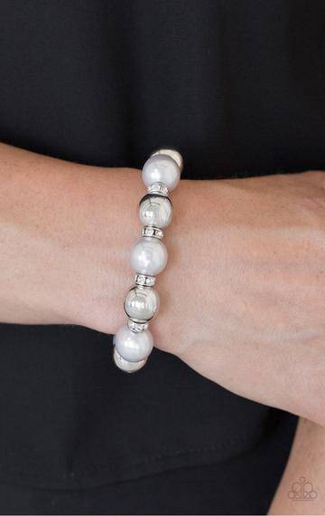 So Not Sorry - Silver and Rhinestone Stretchy Bracelet - Paparazzi Accessories - GlaMarous Titi Jewels