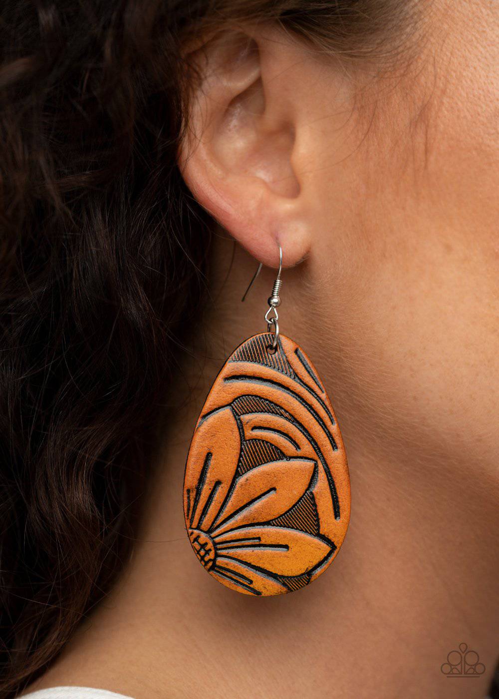 Garden Therapy - Brown Leather Teardrop Earrings - Paparazzi Accessories - GlaMarous Titi Jewels