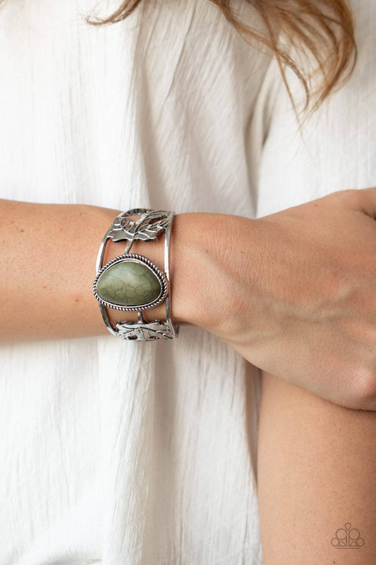 Sahara Seasons - Military Green Stone Cuff Bracelet - Paparazzi Accessories - GlaMarous Titi Jewels