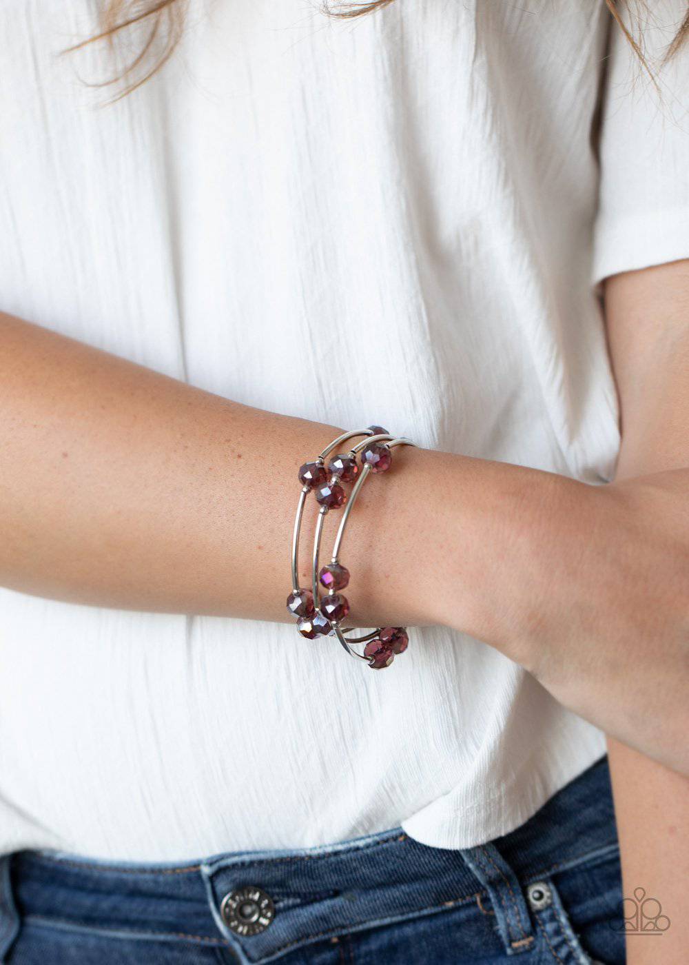 Dreamy Demure - Purple Crystal-Like Beads Coil Bracelet - Paparazzi Accessories - GlaMarous Titi Jewels
