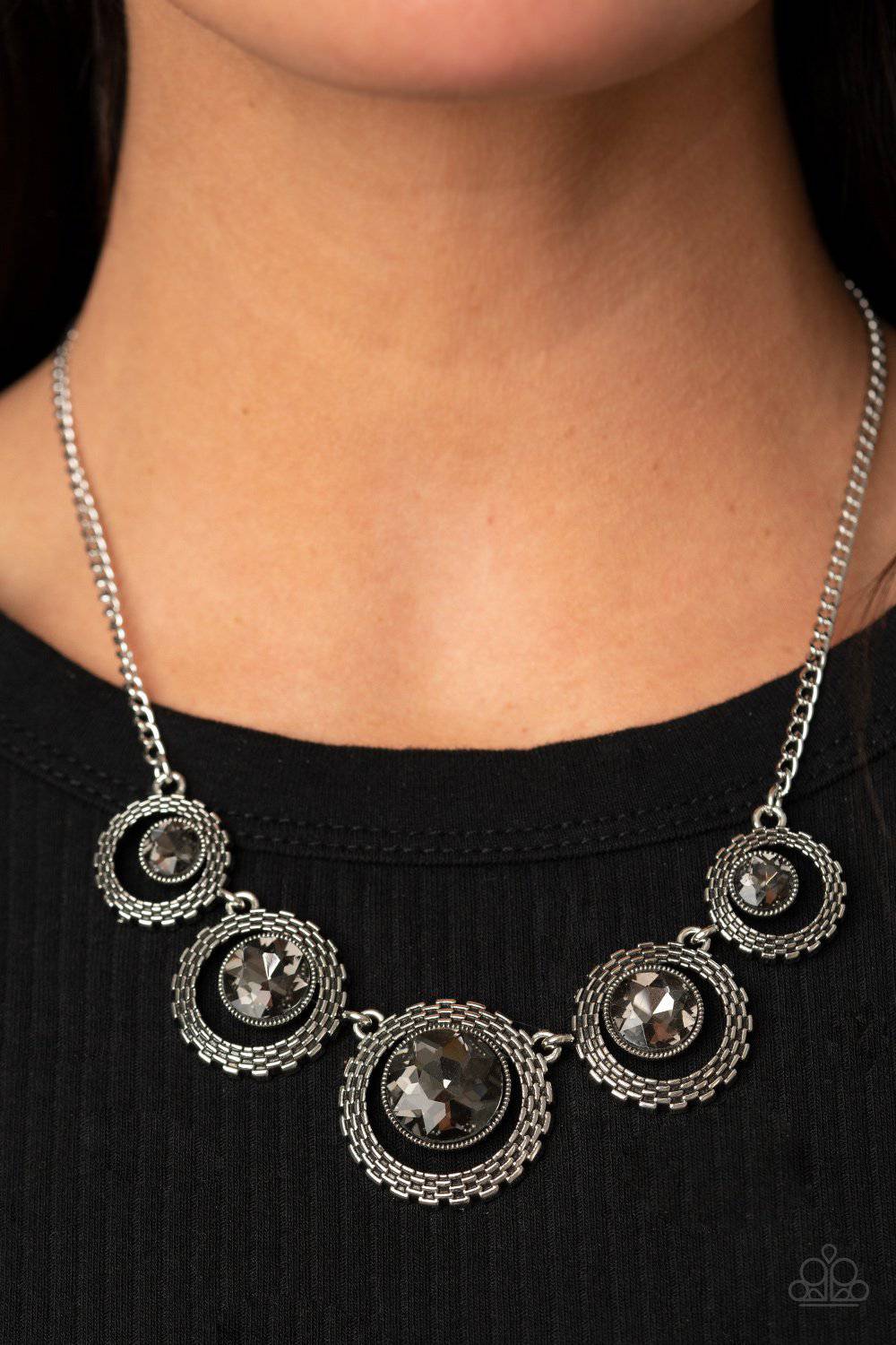 PIXEL Perfect - Silver Smoky Rhinestone Necklace - Paparazzi Accessories - GlaMarous Titi Jewels