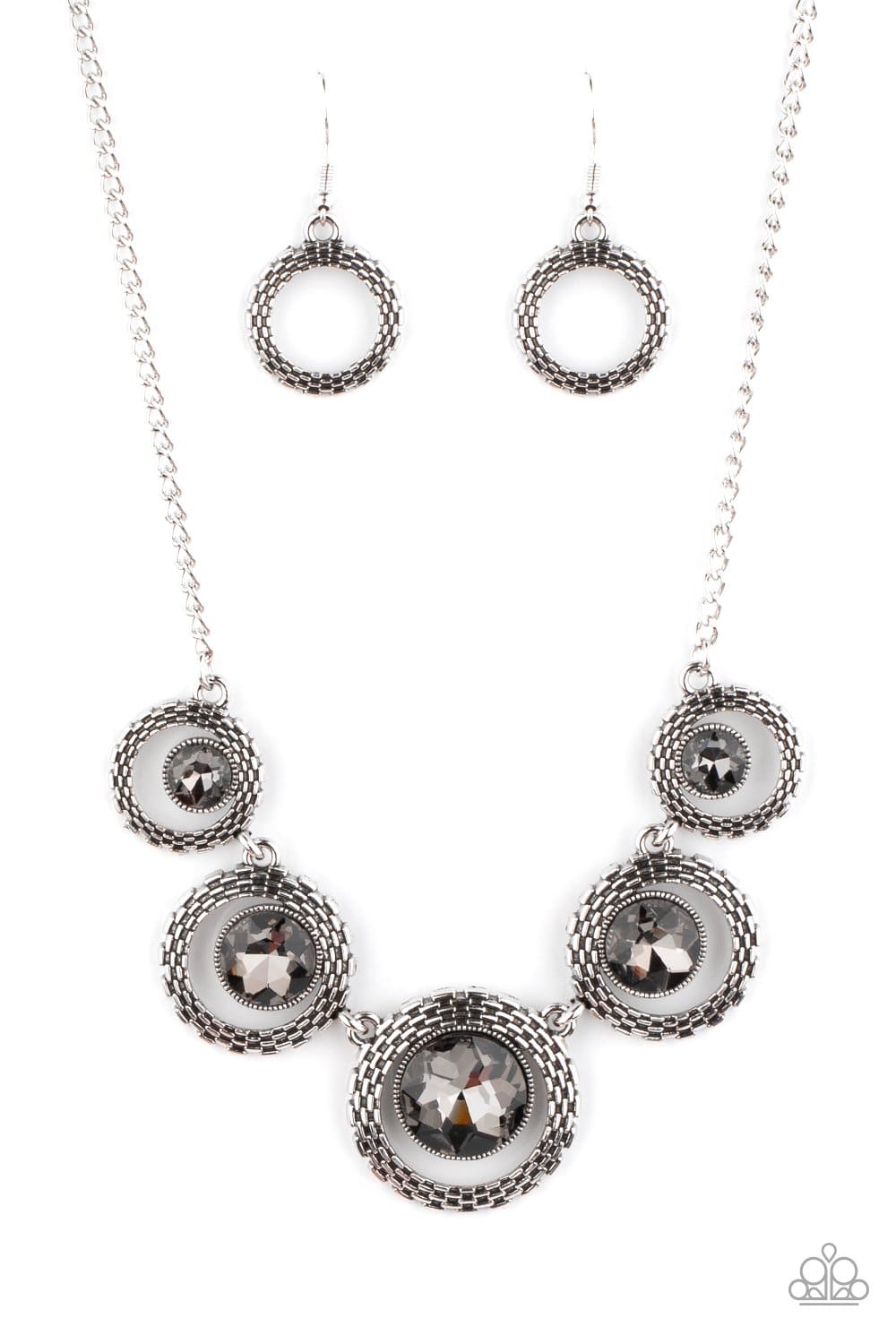 PIXEL Perfect - Silver Smoky Rhinestone Necklace - Paparazzi Accessories - GlaMarous Titi Jewels