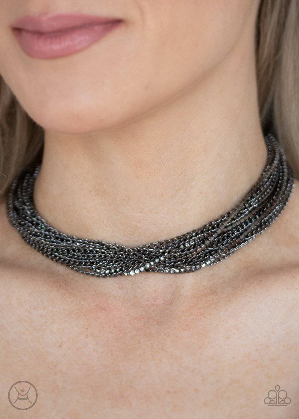 Catch You LAYER! - Black Gunmetal Rhinestone Necklace - Paparazzi Accessories - GlaMarous Titi Jewels
