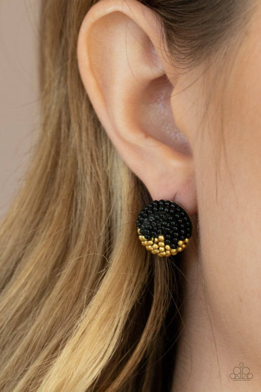 As Happy As Can BEAD - Black and Brassy Seed Bead Earrings - Paparazzi Accessories - GlaMarous Titi Jewels