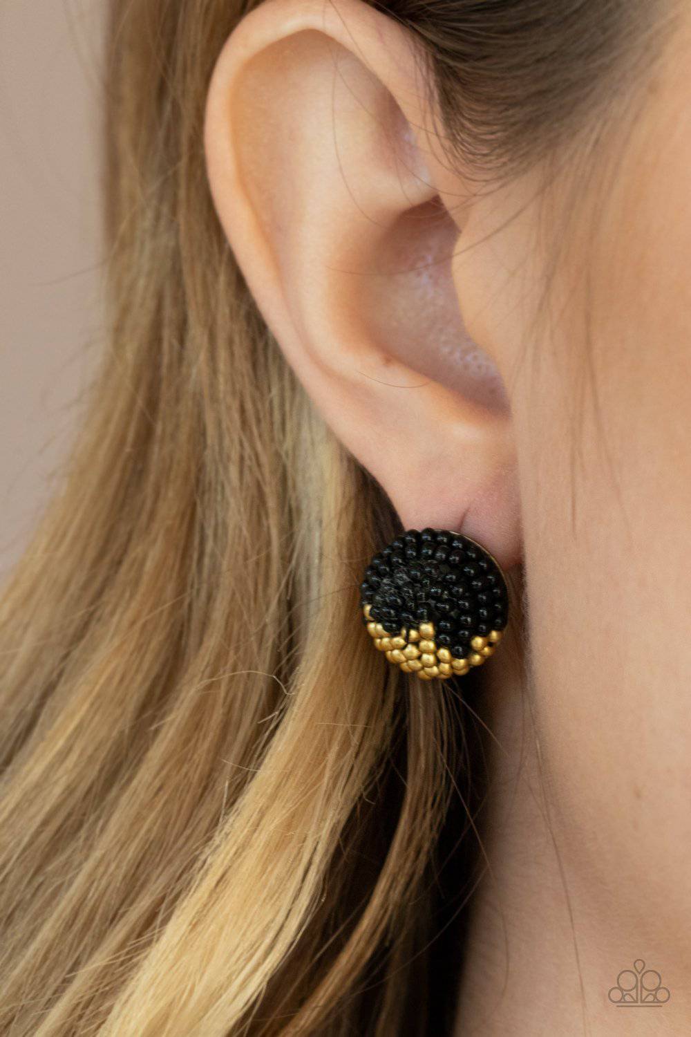 As Happy As Can BEAD - Black and Brassy Seed Bead Earrings - Paparazzi Accessories - GlaMarous Titi Jewels