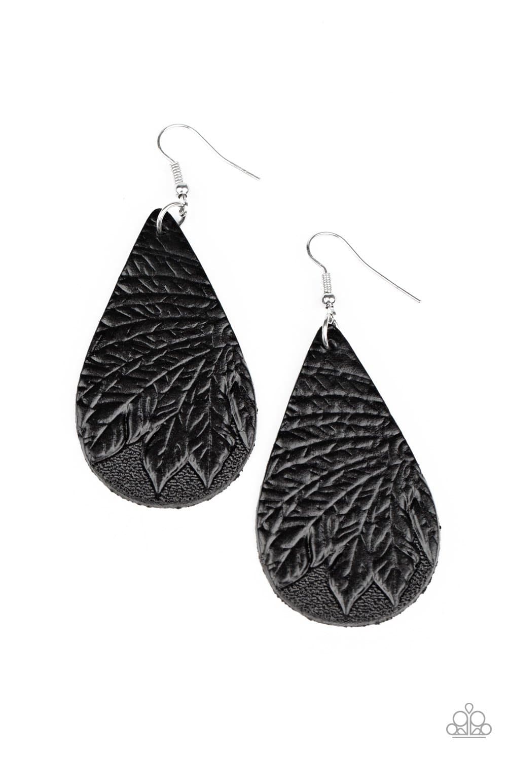 Everyone Remain PALM! - Black Leather Teardrop Earrings - Paparazzi Accessories - GlaMarous Titi Jewels