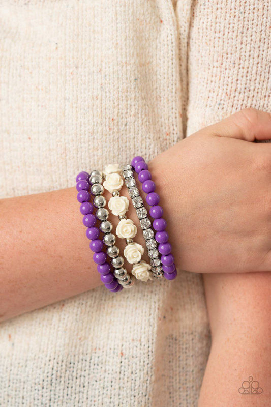 Rose Garden Grandeur - Purple Bead Stretchy Bracelet - Paparazzi Accessories - GlaMarous Titi Jewels