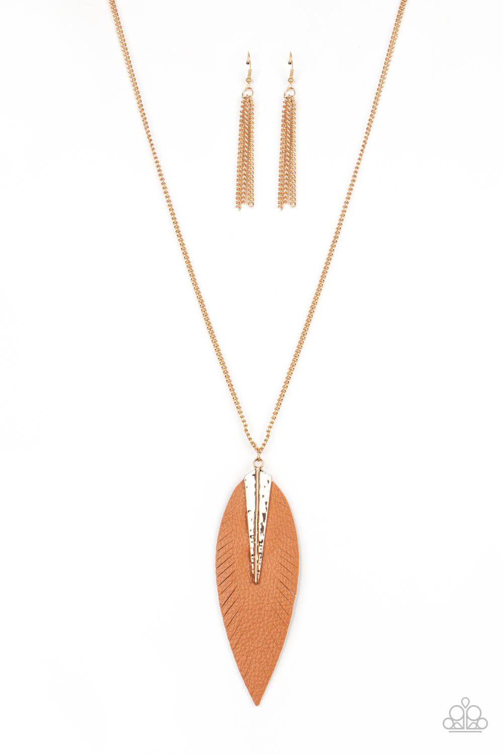 Quill Quest - Gold Leaf Necklace - Paparazzi Accessories - GlaMarous Titi Jewels