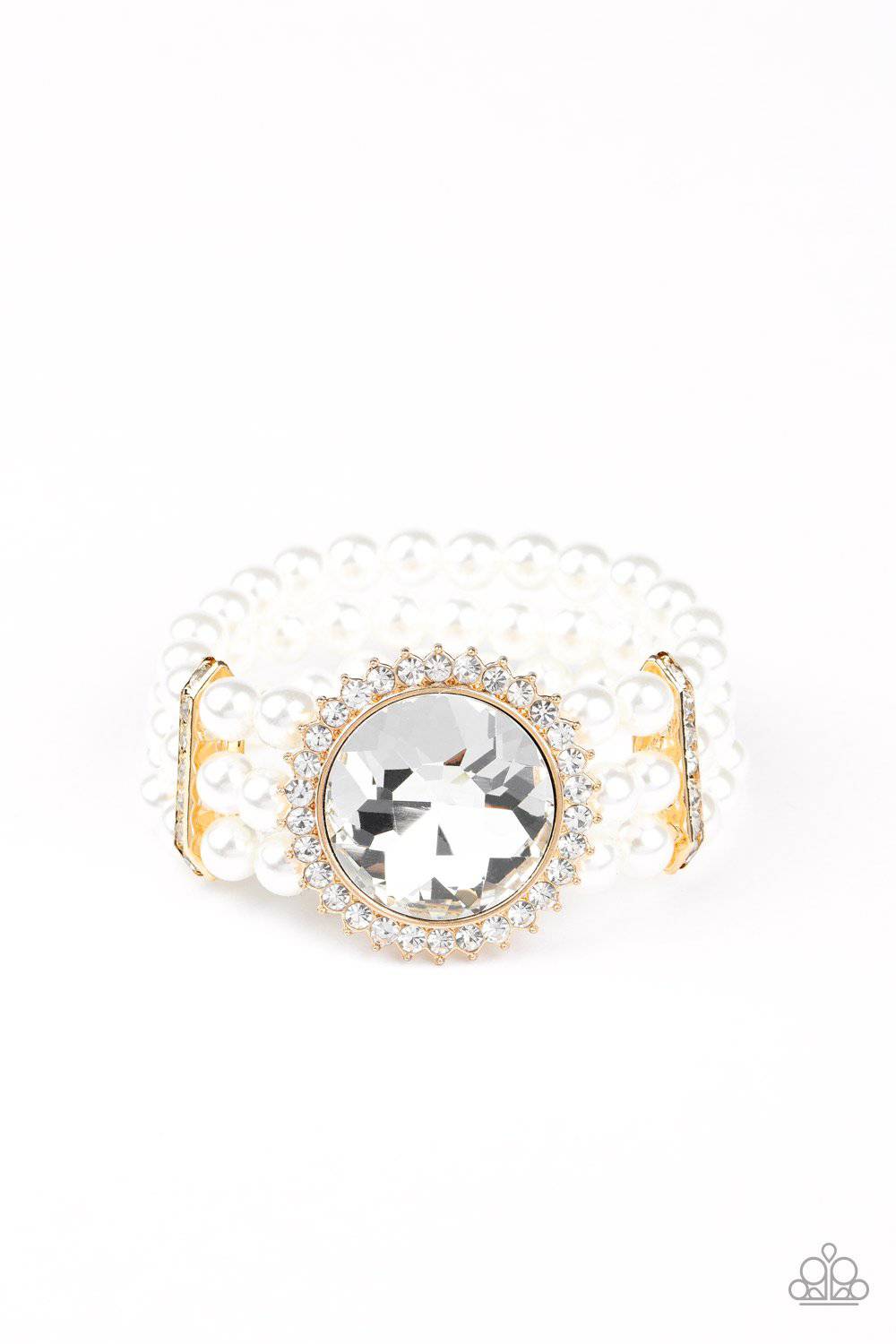 Speechless Sparkle - Gold and White Pearl Stretchy Bracelet - Paparazzi Accessories - GlaMarous Titi Jewels