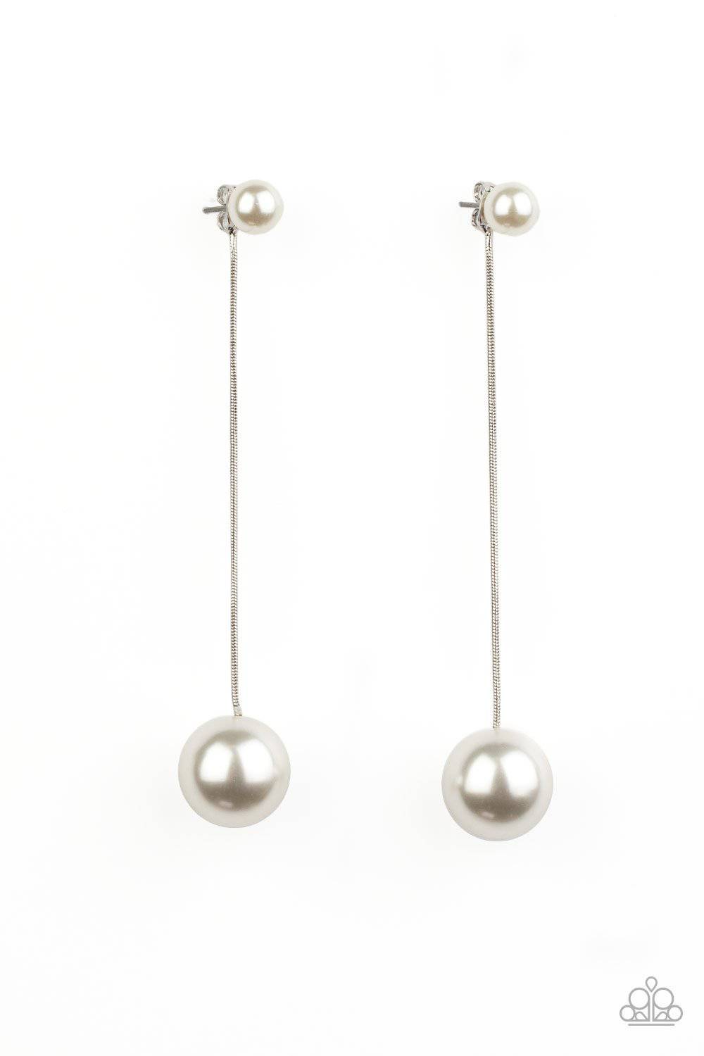 Extended Elegance - White Pearl Earrings - Paparazzi Accessories - GlaMarous Titi Jewels