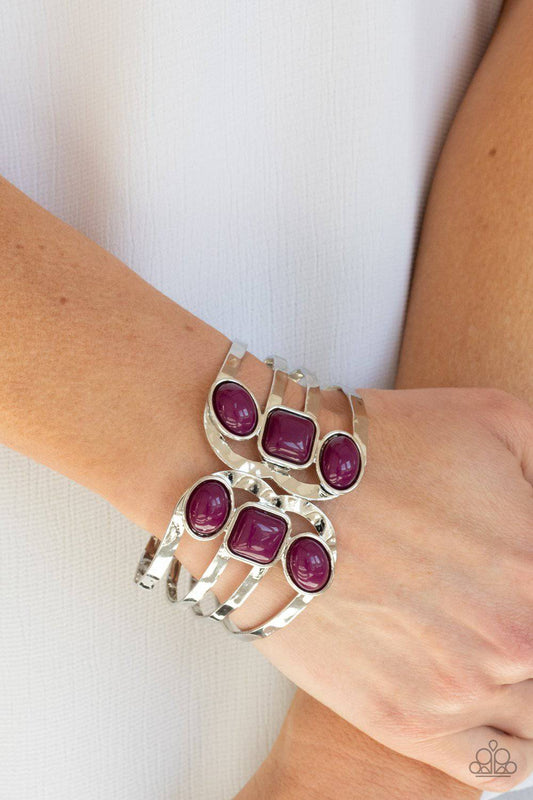 Mystified - Magenta Purple Bead Hinged Bracelet - Paparazzi Accessories - GlaMarous Titi Jewels