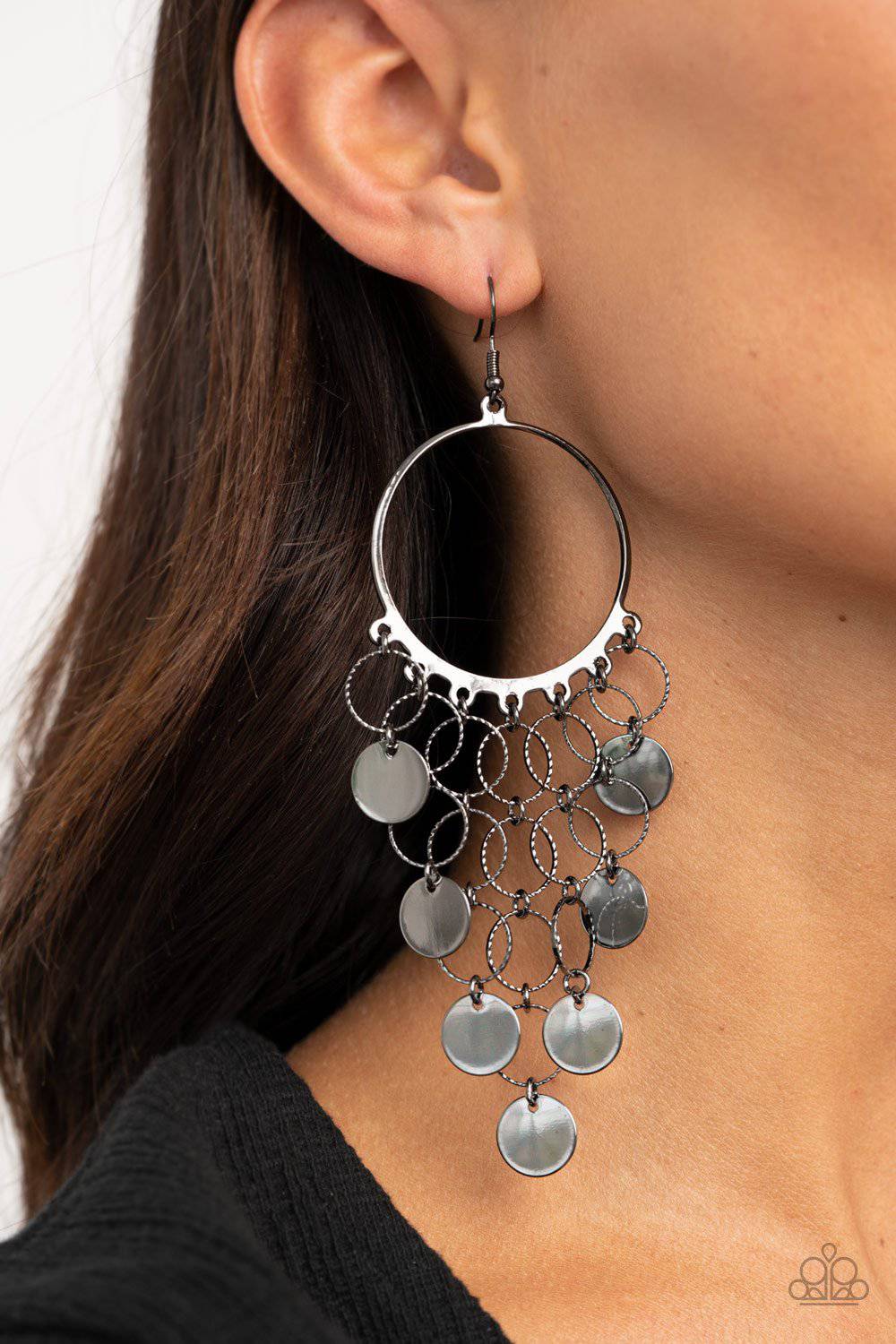 Take a CHIME Out - Black Gunmetal Hoop Earrings - Paparazzi Accessories - GlaMarous Titi Jewels