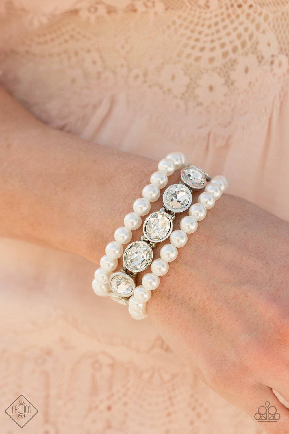 Flawlessly Flattering - White Pearl Stretchy Bracelet - Paparazzi Accessories - GlaMarous Titi Jewels